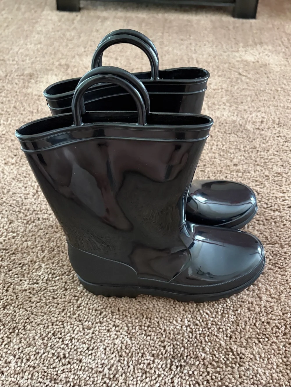 Kids Black Gloss Rain Boots
